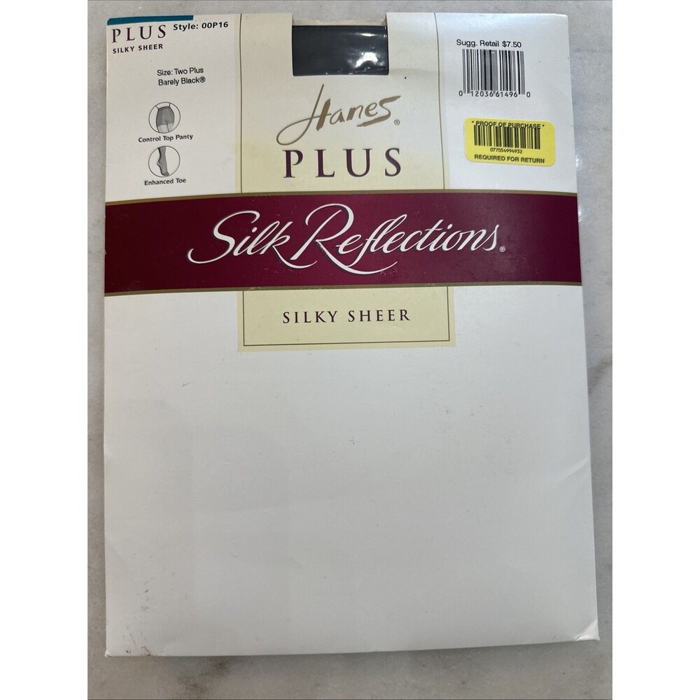 Hanes Plus Silk Reflections Size Two Plus New Silky Sheer Barely Black